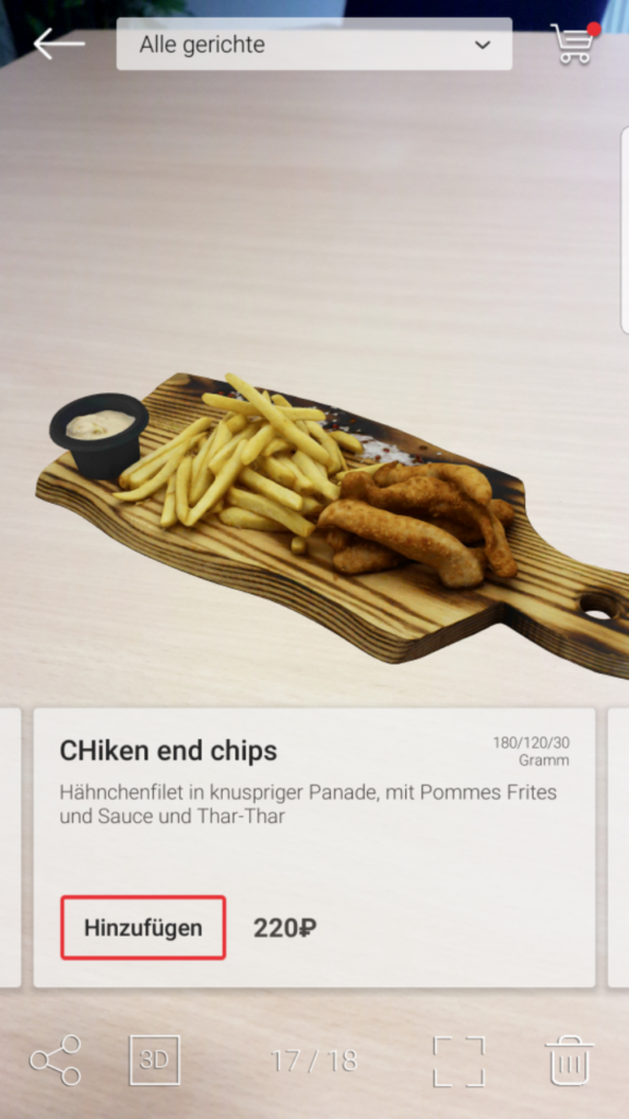 Speisen in Menu AR, der App für Restaurants und die Gastronomie
